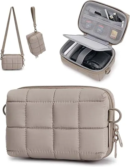 BAGSMART Digital Camera Case, Protective Puffy Camera Case with 2 Carrying Ways, Lightweight & Waterproof Small Camera Bag for Canon PowerShot G7X Mark II/III/Sony DSCW800/DSCW830 - Camel BAGSMART Digital Camera Case, Protective Puffy Camer…