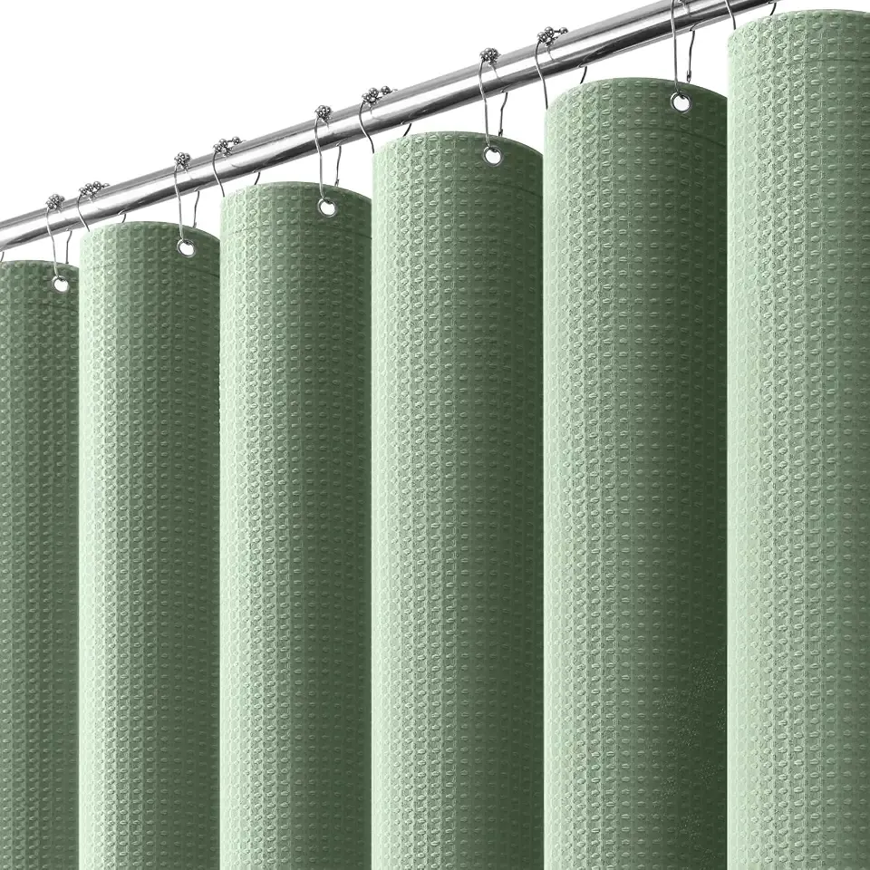 Dynamene Waffle Shower Curtain 256 GSM Heavy Duty Fabric 72"x72" Sage Green | Thick Textured Cloth, Weighted Hem, Water Repellent Washable, Hotel Luxury Polyester Shower Curtain Set for Bathroom 12 Hooks