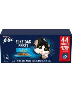 Felix Multibox Elke Dag Feest Vis Selectie In Gelei - Kattenvoer - Tonijn Zalm Kabeljouw 44x85 g