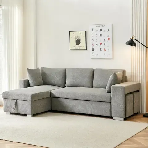 Sofá Cama Seccional con Almacenamiento 3 cuerpos Felipe 238x85x147 cm Gris