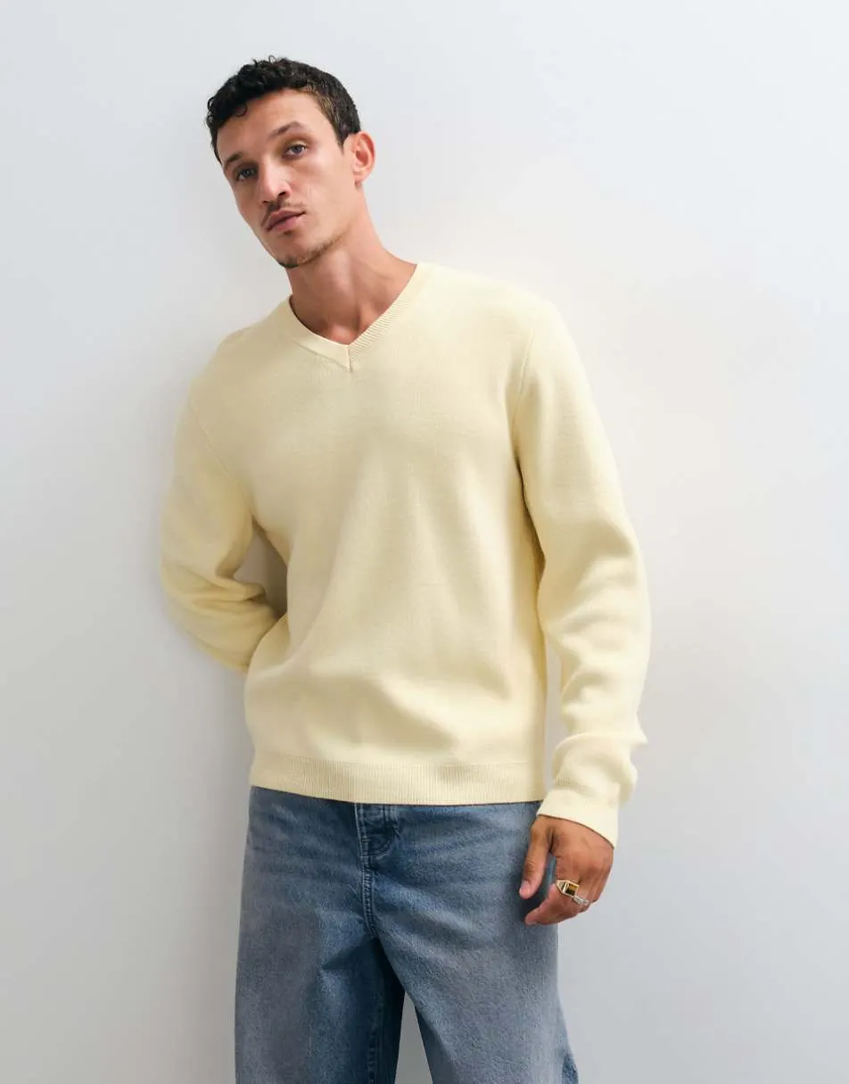 ASOS DESIGN oversized v neck knitted jumper in yellow