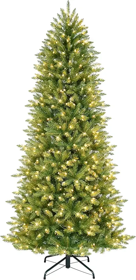 Puleo International 6.5 Foot Pre-Lit Slim Fraser Fir Artificial Christmas Tree with 350 UL Listed Clear Lights, Green
