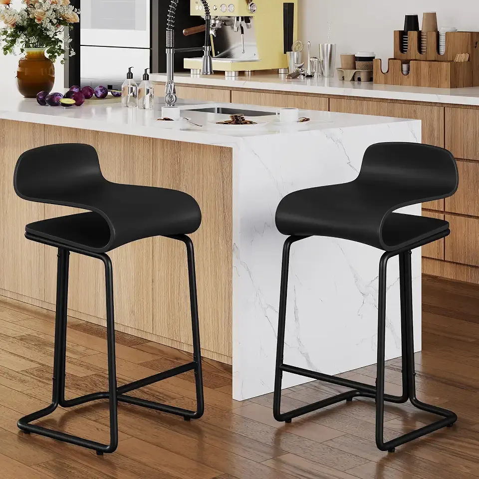 Aklaus Metal Bar Stools Set of 2 Bar Height Barstools with Spring Seat 30" Kitchen Bar Stools with Plastic Seat, Black