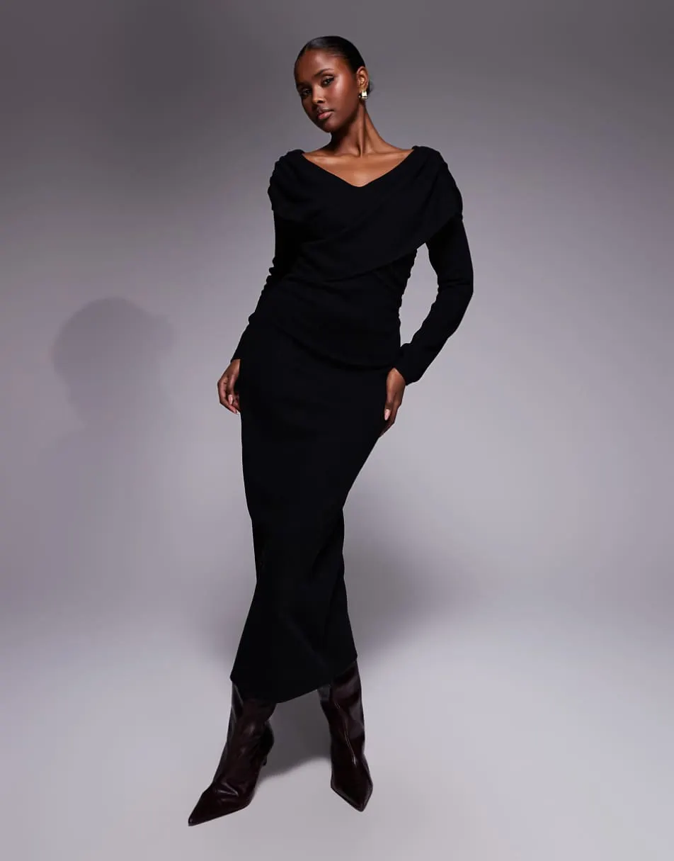 ASOS DESIGN supersoft wrap front midi dress in black