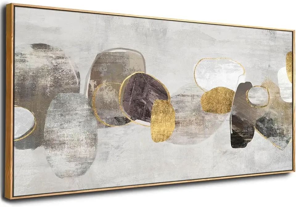 Large Neutral Abstract Framed Wall Art for Living Room,29x58 In