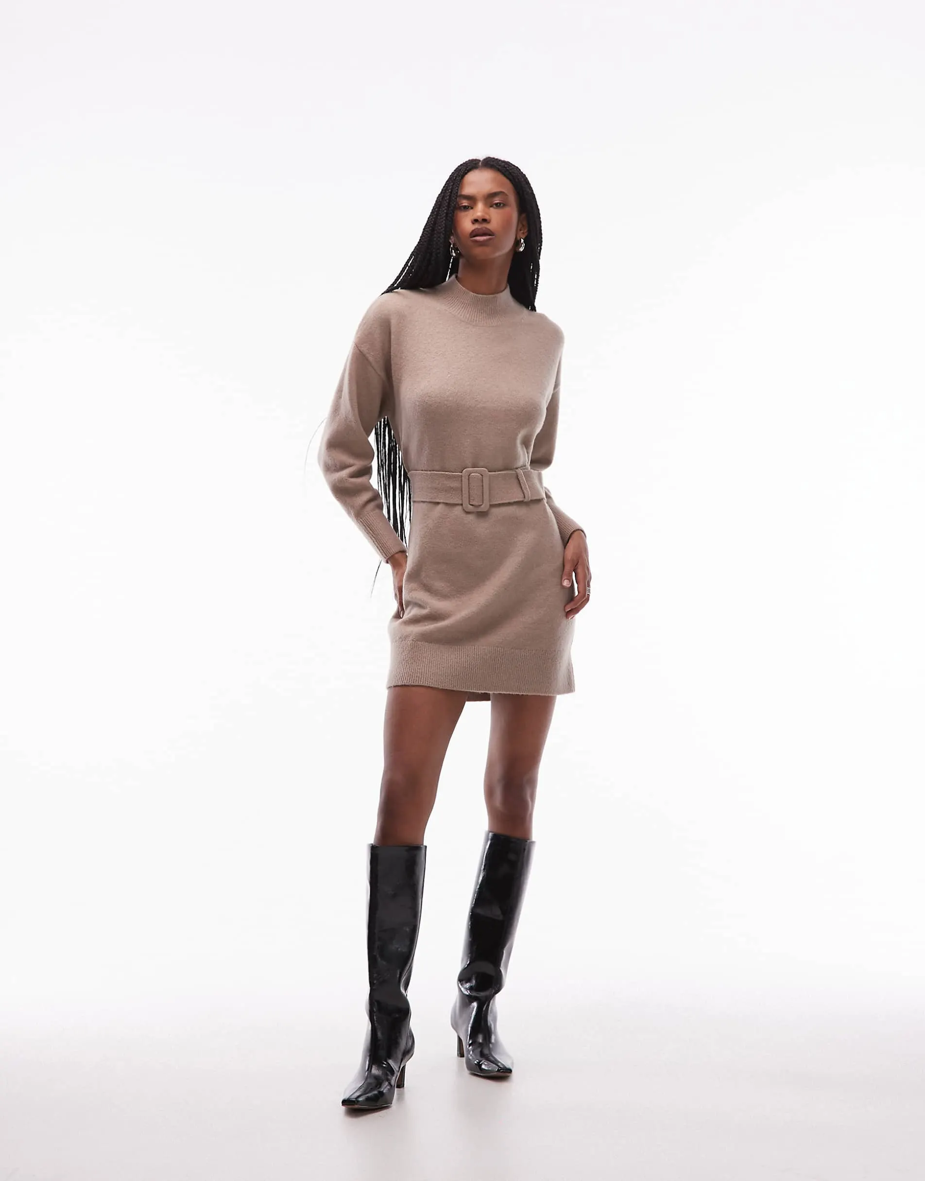 & Other Stories belted knitted dress in beige