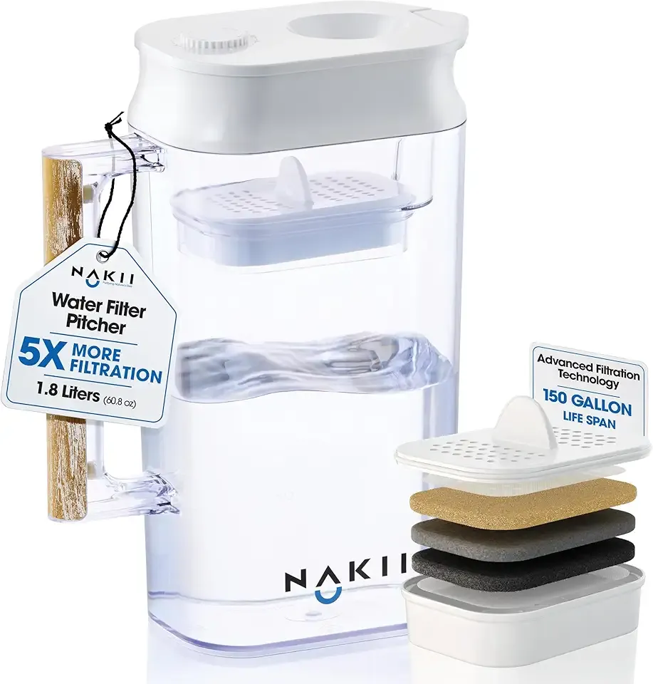 Water Filter Pitcher - Long Lasting 150 Gallons, Supreme Fast Filtration and Purification Technology, Removes Chlorine, Metals for Clean Tasting Drinking Water, WQA Certified,