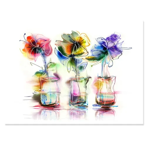 Abstract Flowers In Glass Vases - Extra Large Floral Wall Art - 40X30
