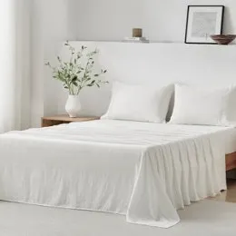 Brosa Washed Linen Cotton Bed Sheet Set (White)