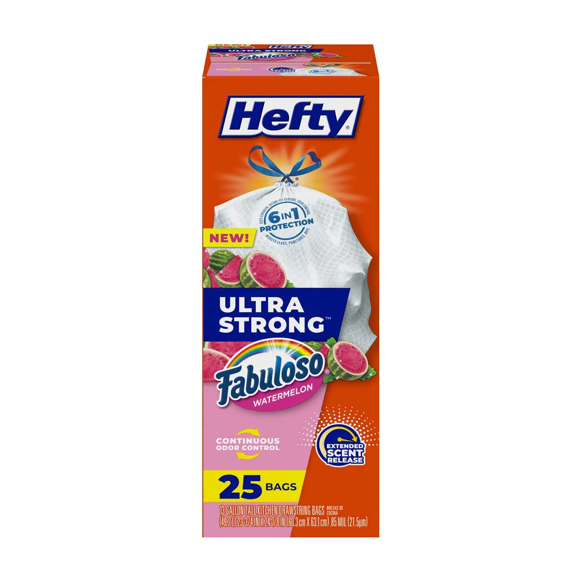 Hefty Ultra Strong Trash Bags, Fabuloso Watermelon Scent, 13 Gallon, 25 ct