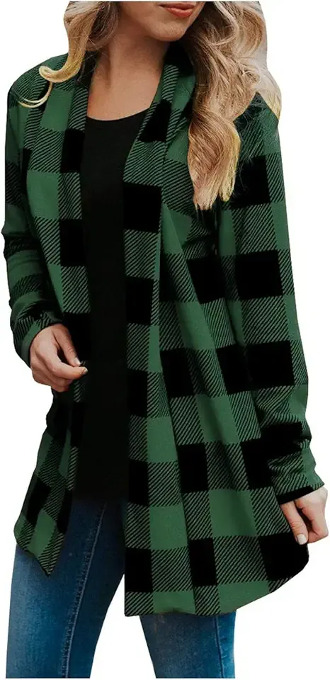 Womens Flannel Cardigan Sweaters Trendy Casual Lightweight Plaid Jacket Loose Long Sleeve Kimono Fashion Fall Outfits