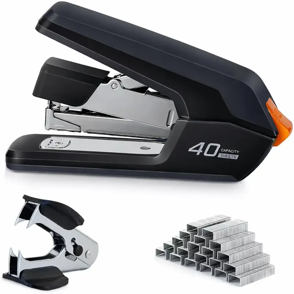 Leven Effortless Desktop Stapler, 40 Sheet Capacity, One Finger Stapling | Easy to Load Ergonomic Heavy Duty Stapler, Includes 1500 Staples and Staple Remover
