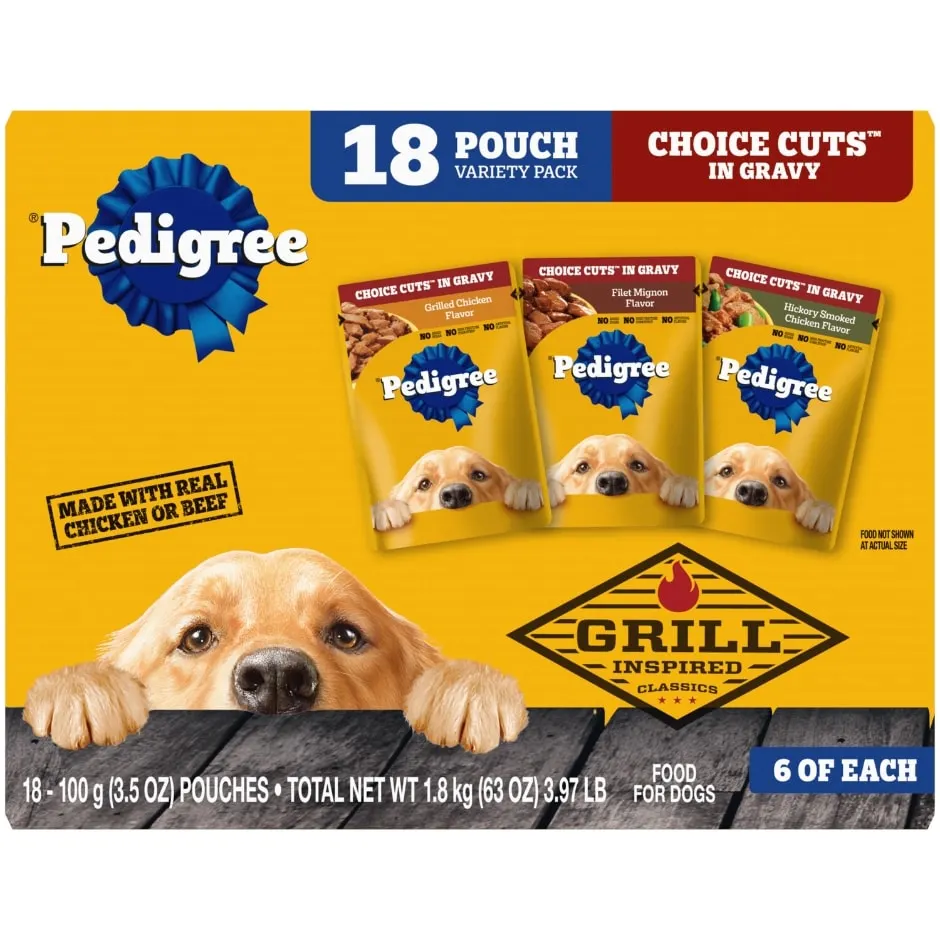 Pedigree Choice Cuts in Gravy Food for Dogs Variety Pack 18 - 3.5 oz Pouches