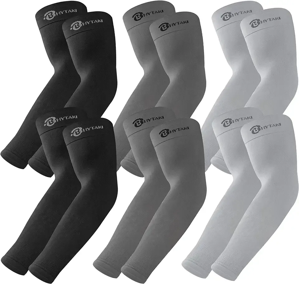 BHYTAKI UV Sun Protection Arm Sleeves, UPF 50 Sports Cooling Arm Compression Sleeves for Men Women Teenager