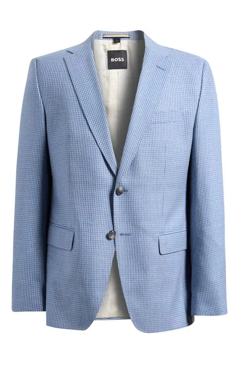 Hutson Slim Fit Light Blue Houndstooth Check Virgin Wool Sport Coat