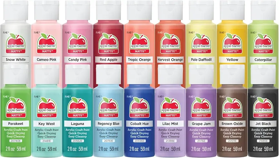 Apple Barrel, Pastel Dreams & Vivid Wonders Collection Acrylic Craft Paint, PROMOTCK, 2 fl oz each, 18 assorted matte colors, 18 count
