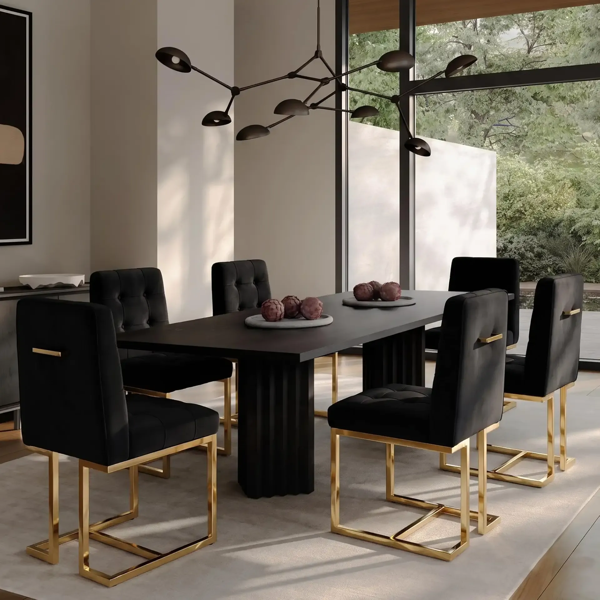 Hyfirm Upholstered Dining Chairs Set of 6, Kitchen & Dining Room Chair, Modern Accent Chairs with Gold Pull Handle for Dining Room, Living Room, Restaurant, Black