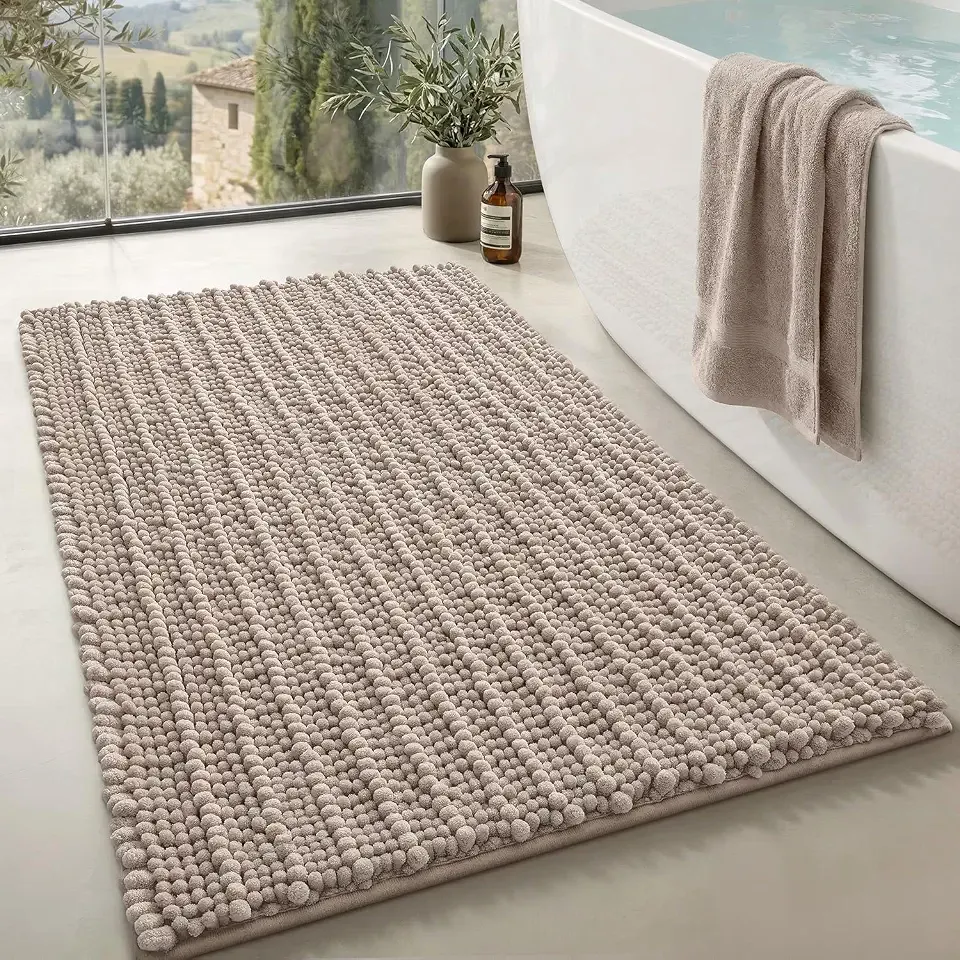 Color&Geometry Bathroom Rugs 36x24,Soft Absorbent Chenille Bath Mat,Taupe