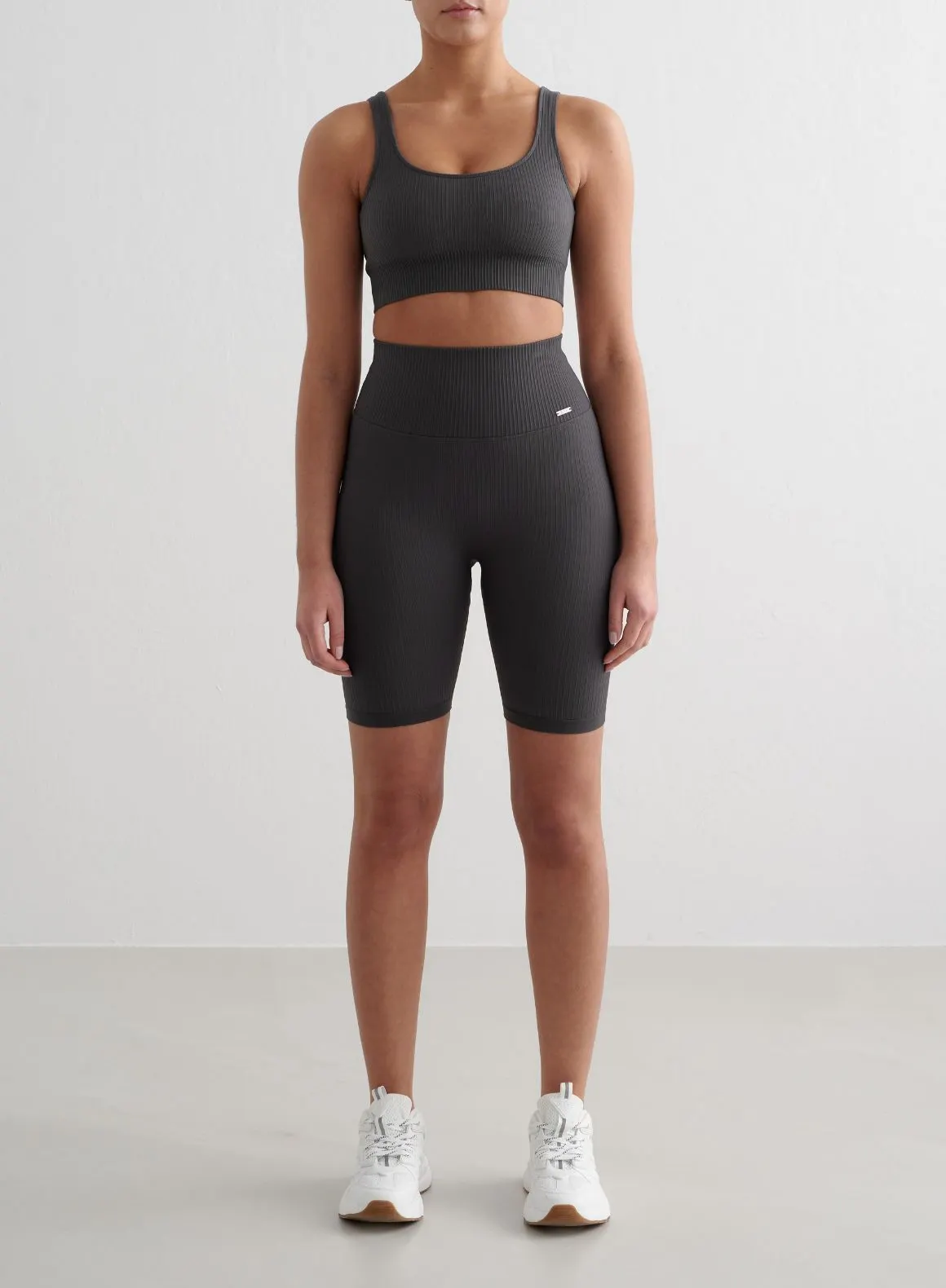 Shadow Grey Ribbed Seamless Biker Shorts