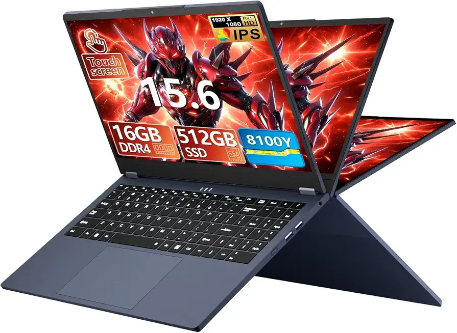 15.6" 2 in 1 Laptop 16GB RAM 512GB SSD, 360°Flip Touchscreen Laptop with m3-8100Y（Up to 3.40 GH） 1920x1200 IPS FHD, Laptop Computer for Students/Commuters/Business