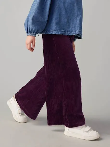 Pantalon fille large en velours - prune