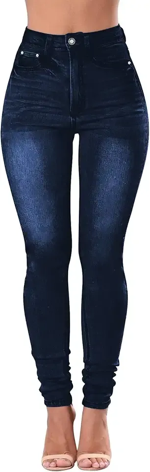 Women's High Waisted Distressed Stretch Ripped Butt Lift Denim Pants