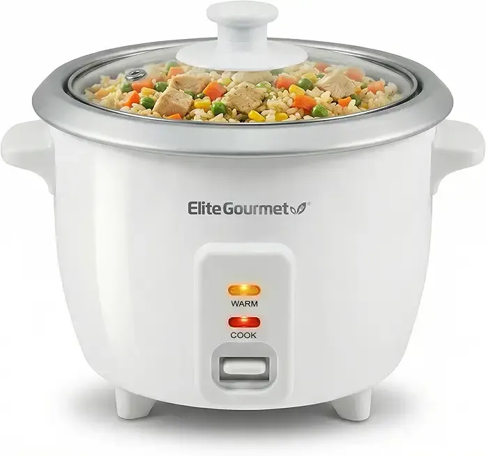 Elite Gourmet ERC-003X Electric Rice Cooker with Automatic Keep Warm Makes Soups, Stews, Grains, Hot Cereals, 6 Cups Cooked (3 Cups Uncooked), White