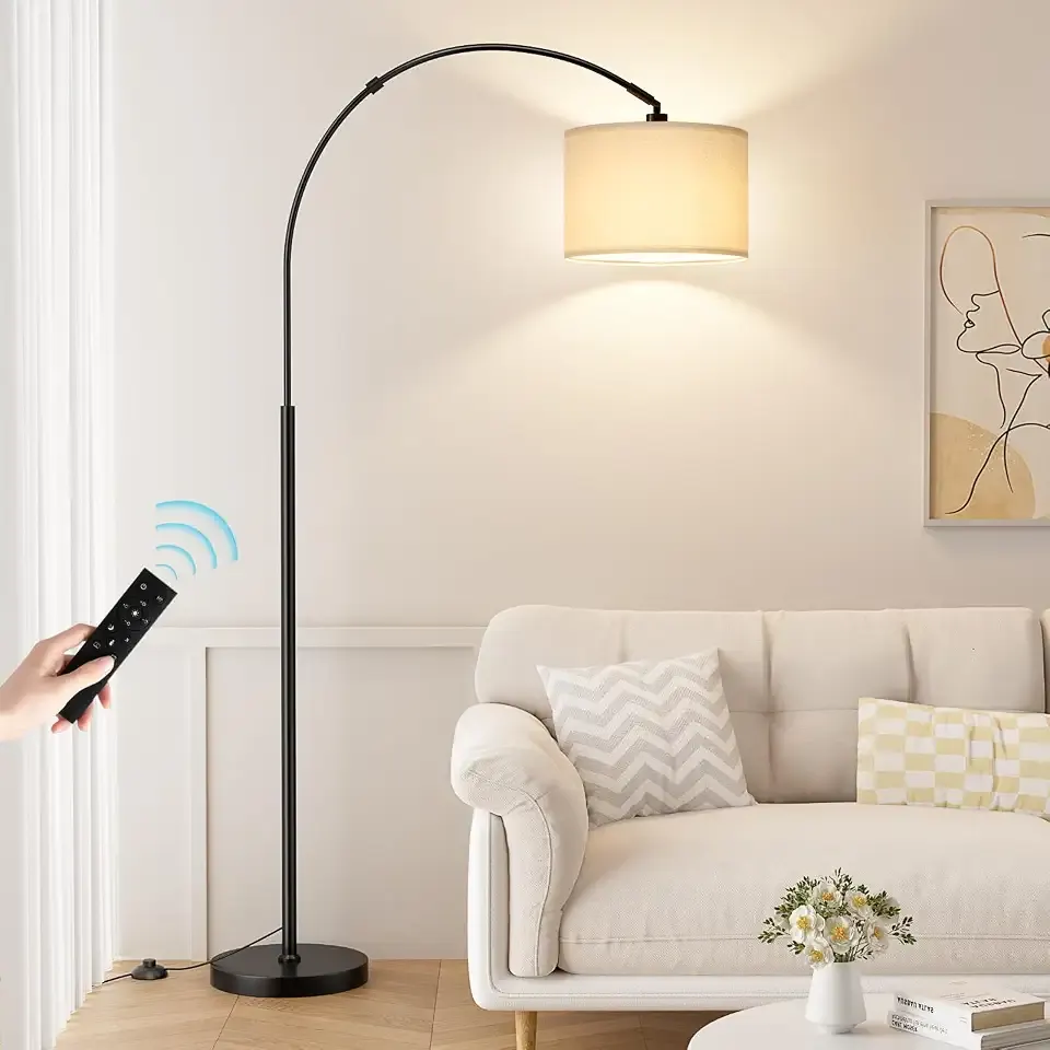 70" Dimmable Arc Floor Lamp with Remote, Color Temp Adjustable | Rotating Head, Foot Switch & Remote, Arched Floor Lamp for Living Room Bedroom Office, Over Couch Arched Light, Beige & Black