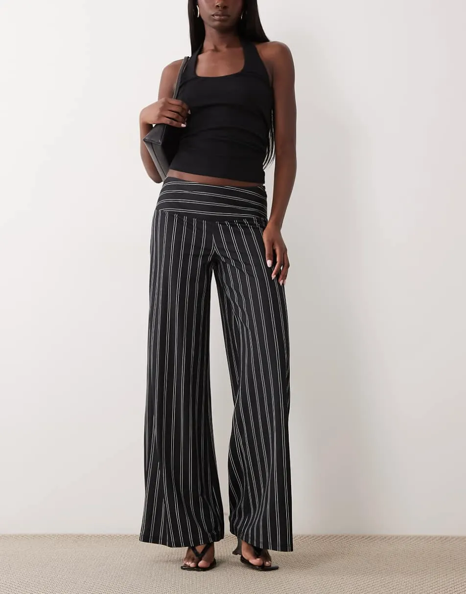 Gina Tricot wide leg jersey trousers in white and black stripe