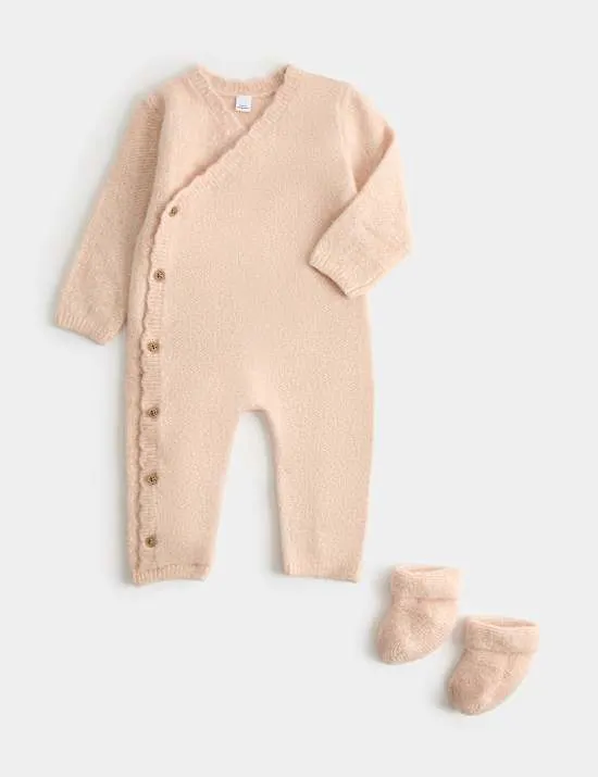2-teiliges Strick-Outfit mit Stiefeln (3,2 kg – 12 Monate)