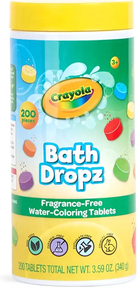 Crayola Bath Dropz Color Changing Tablets 200-Piece Value Pack, Fragrance Free Water Fizzies for Kids in Assorted Colors, Non-Toxic and Stain Free