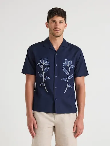 Just Jeans Short Sleeve Embroidered Panel Shirt
