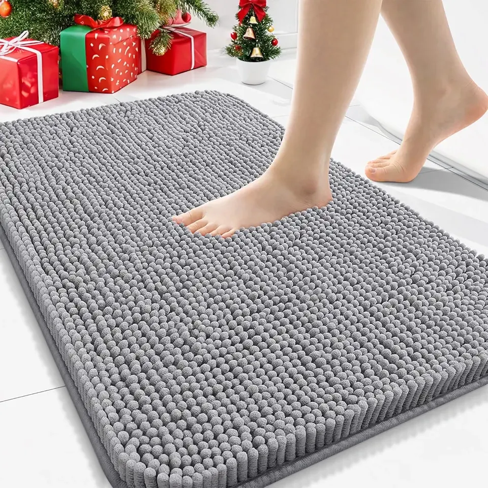 Arotive Bathroom Rugs 30x20, Extra Soft Absorbent Shaggy Chenille Bath Rugs, Machine Washable Rubber Backing Non-Slip Bath Mats for Bathroom Floor Tub and Shower, Home Decor Accessories, Grey