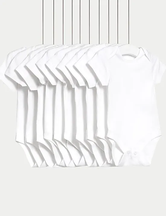 10 Pack Pure Cotton Short Sleeve Bodysuits (6½lbs-3 Yrs)