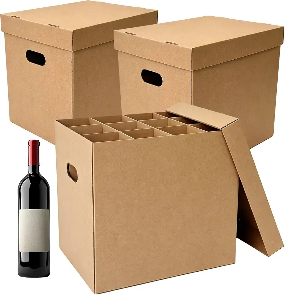 3 Pack 12 Bottle Wine Moving Boxes with Dividers, Wine Shipping Box