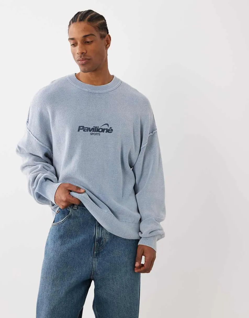 Cotton On washed graphic crew knit in blue
