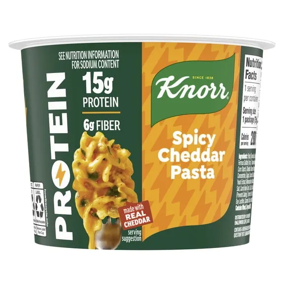 Knorr Protein Cup Spicy Cheddar Pasta, Made with Real Cheddar, 15g of Protein, 2.6oz