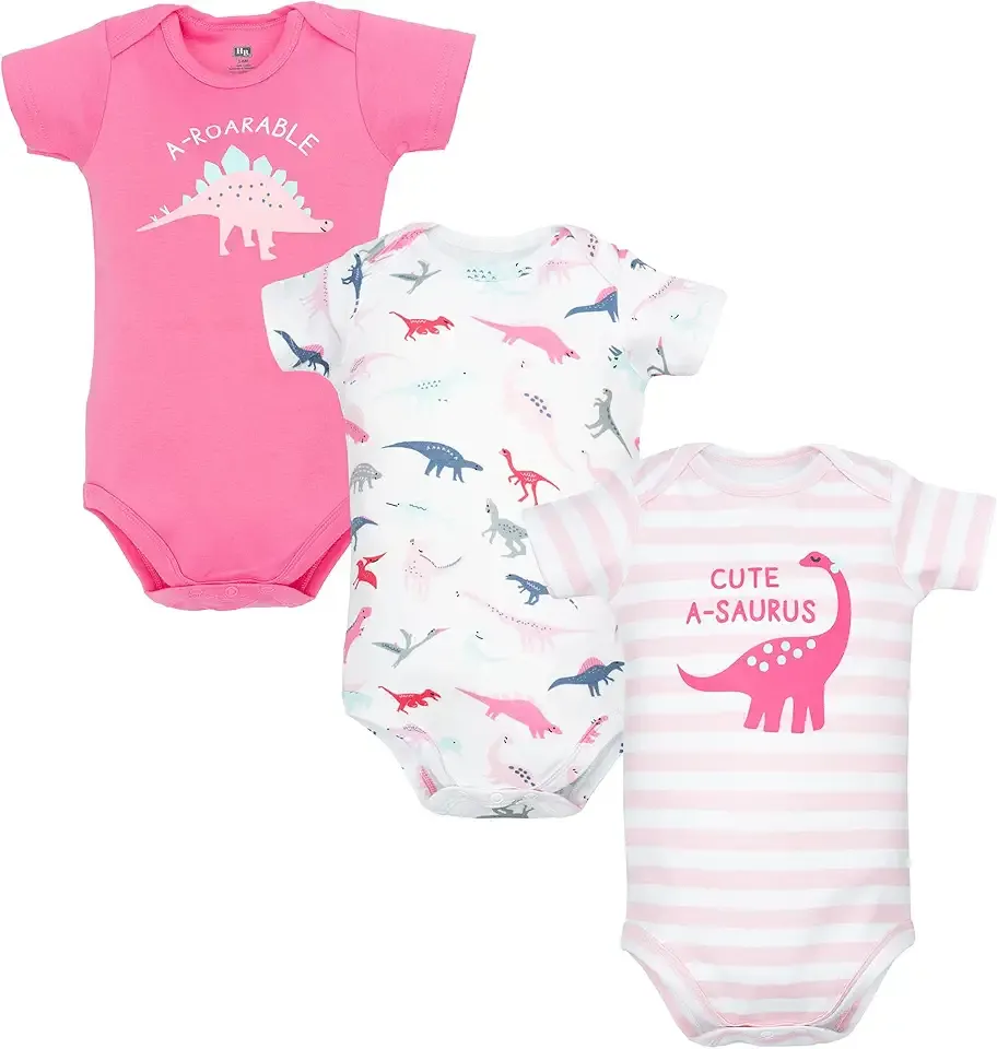 Unisex Baby Cotton Bodysuits 3-Pack, Girl Dino, 0-3 Months