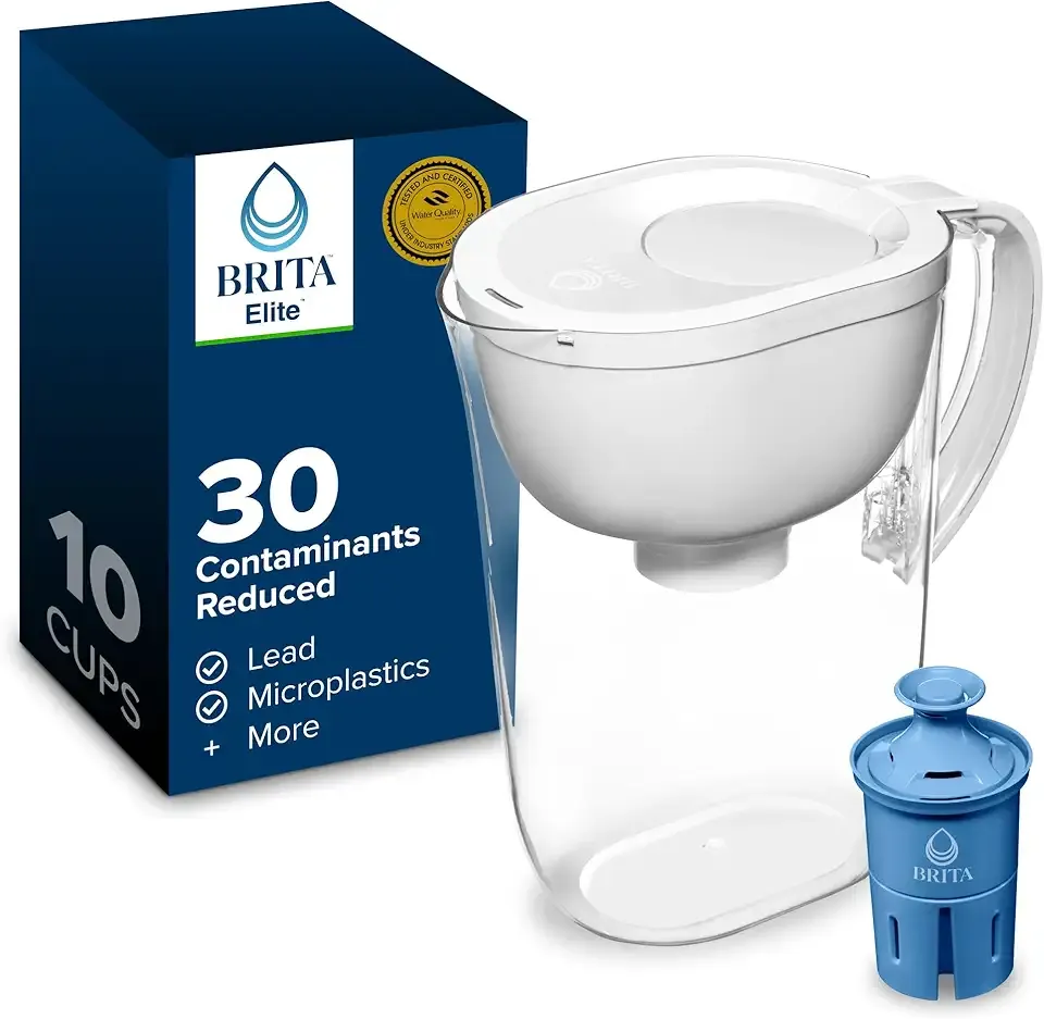 Brita Water Pitcher, Everyday Elite Filter, Removes 99% of Lead, Includes 1 Filter, 10-Cup Capacity, White
