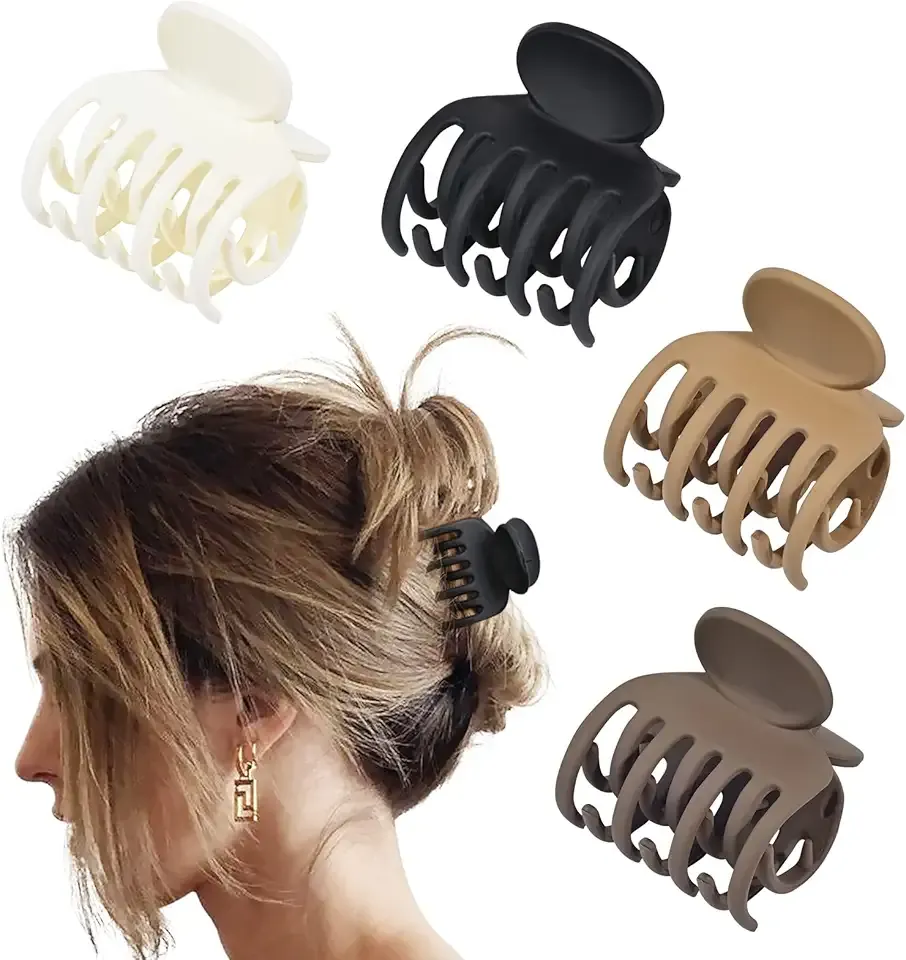 DEEKA Double Row Teeth Hair Clips Small Claw Clips for Thin Hair 4 Pack 1.6" Medium Matte Non-slip Short Hair Accessories for Women and Girls