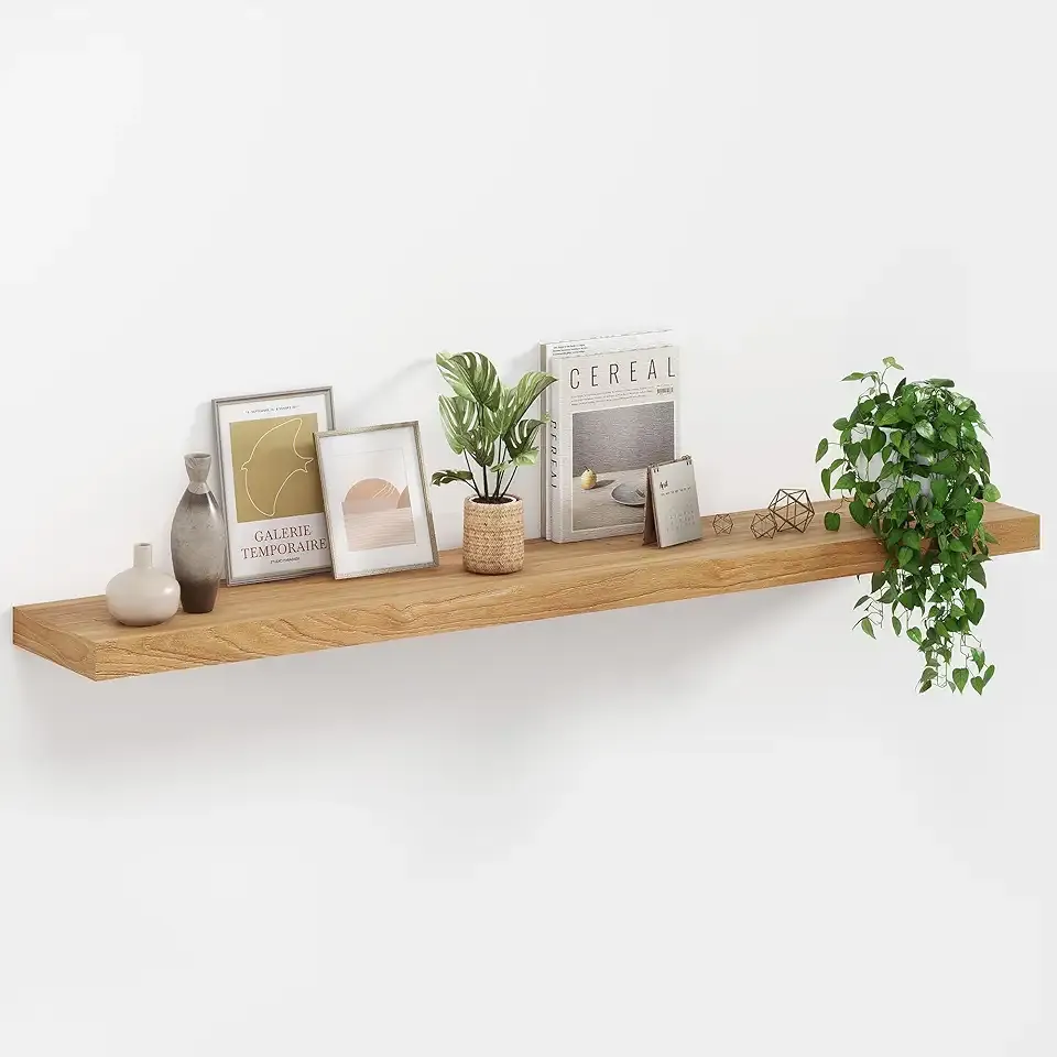 48 Inch Floating Shelves, USA-Sourced Rustic Elm Wood Floating Shelves Wall Mounted, Wall Shelves with Invisible Bracket for Living Room Bathroom Bedroom Kitchen, Set of 1 (Natural, 48"x 8").