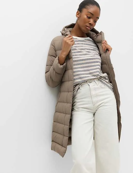 Feather & Down Hooded Padded Longline Coat
