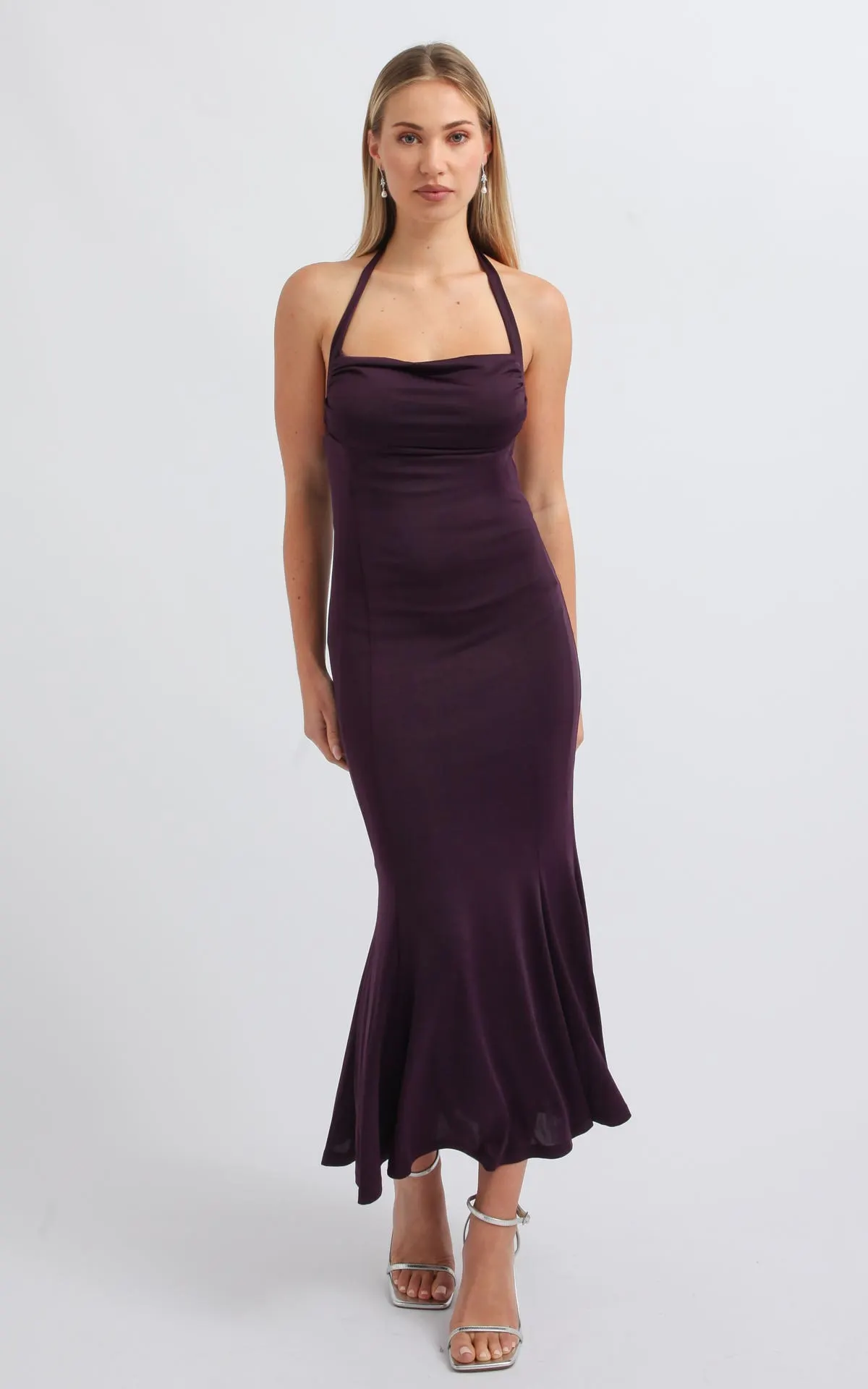 Tie Halter Godet Midi Dress