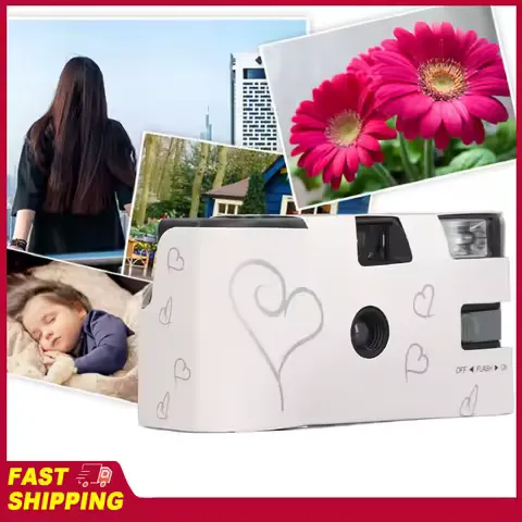 Film Camera Single Use Camera Advance Wheel Flash Portable Retro Full Manual Control with 27 35mm Color Films for Wedding