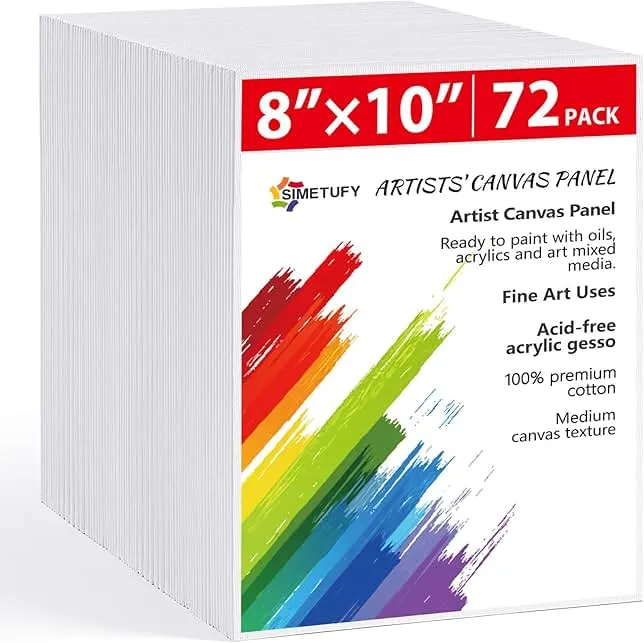 Simetufy 72 Pack 8 x 10 inch Canvas Boards for Painting Flat Canvas Panels Bulk Value Pack for Classes and Parties 100% Cotton for Acrylics Paint