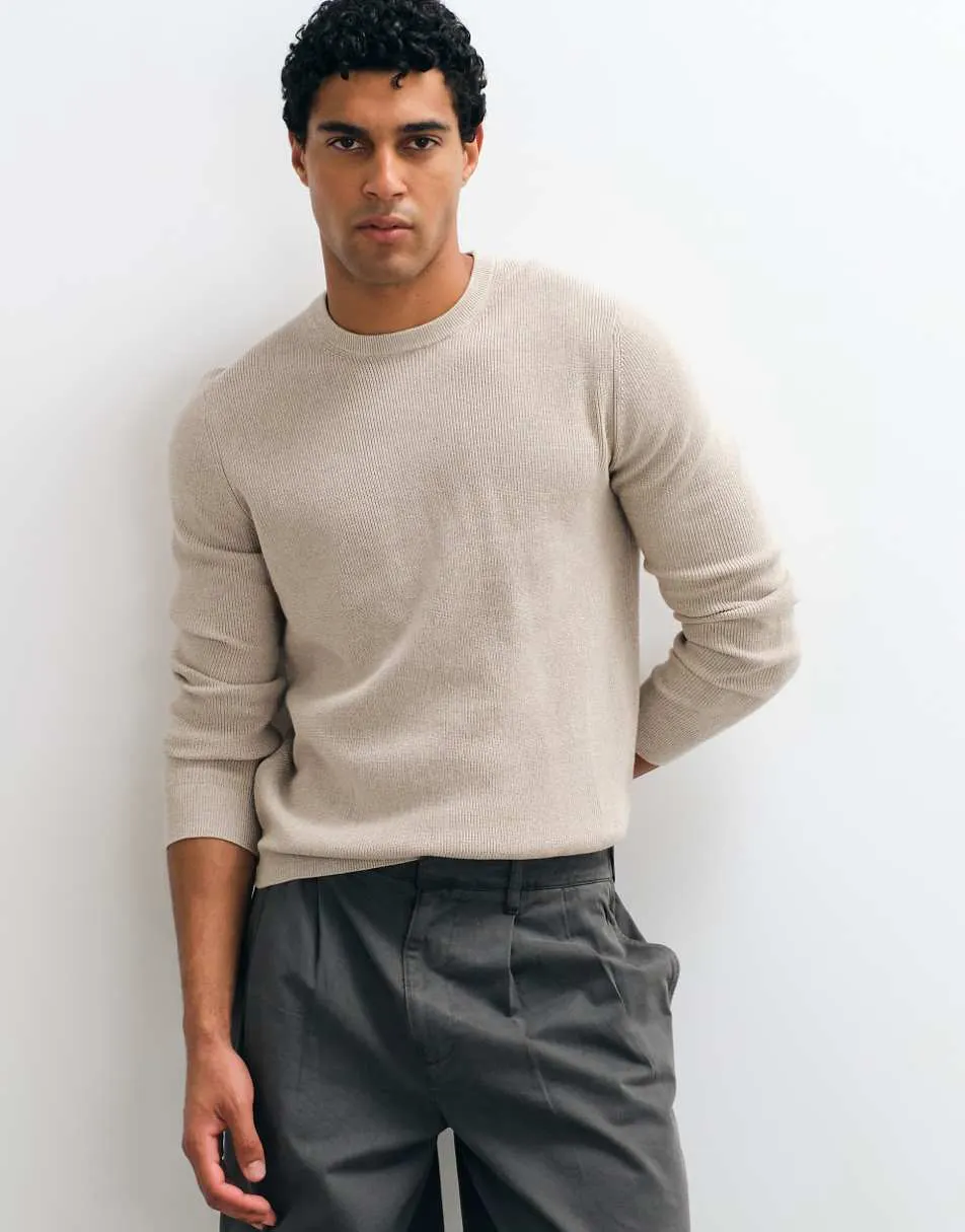 Mango round neck knitted jumper in beige