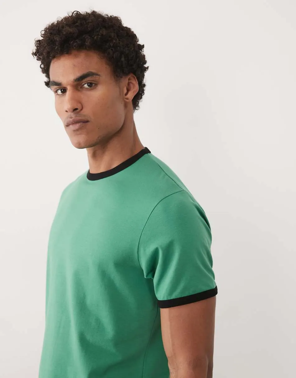 ASOS DESIGN boxy regular fit t-shirt with ringer detail in green