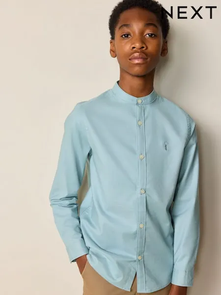 Mineral Green Long Sleeve Grandad Collar Oxford Shirt (3-16yrs)