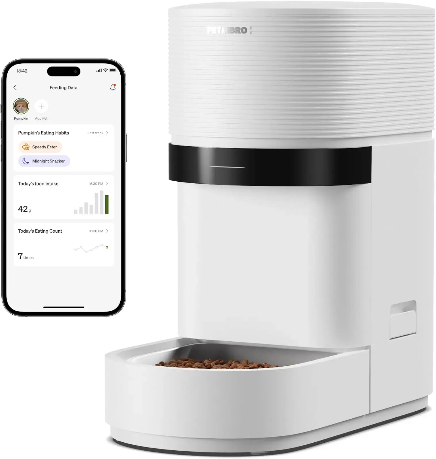 PETLIBRO Automatic Cat Feeder with Smart Scale, 5G WiFi Automatic Dog Food Dispenser with Dual Feeding Mode, 5L Pet Feeder with Low Food Sensor, Up to 10 Meals Per Day, Granary 2 White