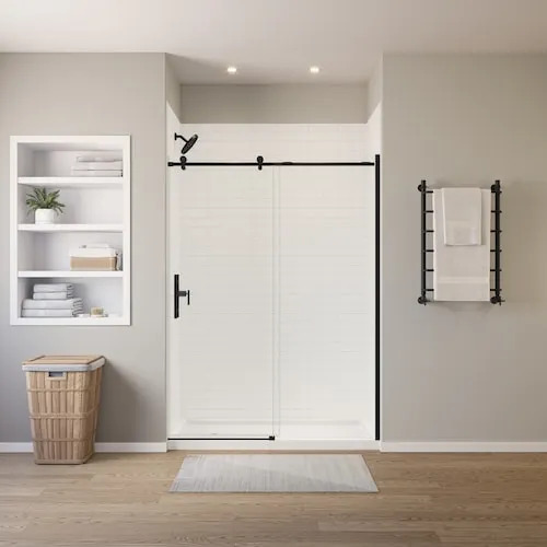 Zurich 60L x 32W x 81H in. 2-in-1 Shower Kit - Shower Enclosure with Left Drain Shower Base and Glass Shower Door in Black (No Wall)